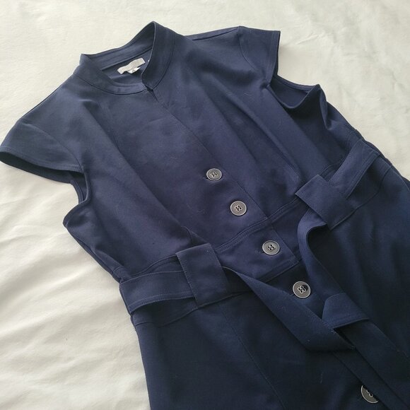 Belted New York & Company Navy Button Down - Picture 3 of 10